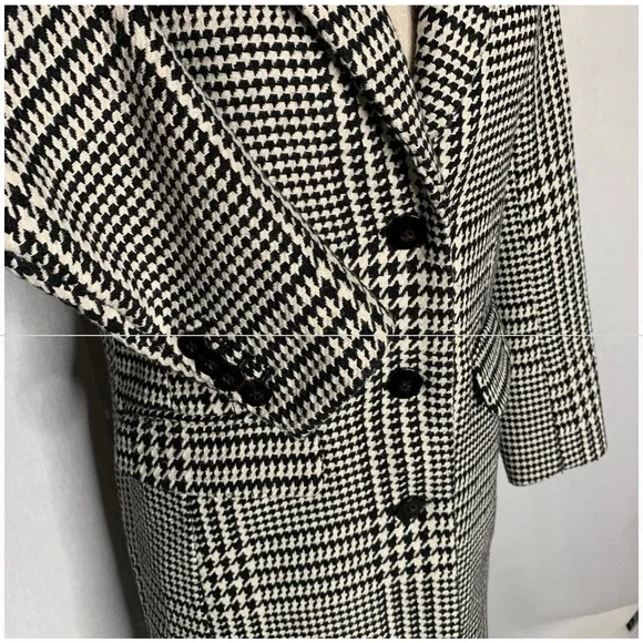 H&M Coat Long Classic & Chic Wool Black White Houndstooth NWOT Sz 2 XS S - Picture 9 of 11